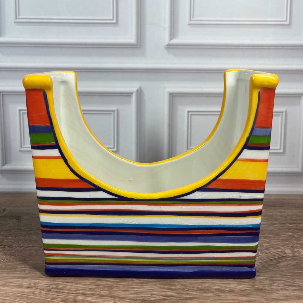 Vintage Y2K Living Art by Stoneage Ceramic Napkin Holder Multi-Color Striped